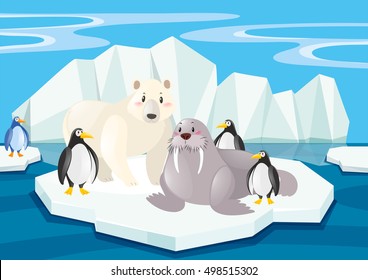 Wild animals in the North Pole illustration