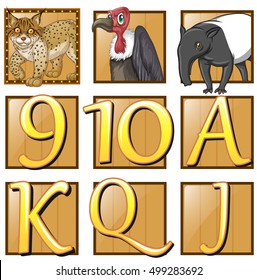 Wild animals and numbers on square buttons illustration