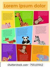 Wild animals on different background colors illustration