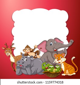 A wild animals on the red frame illustration