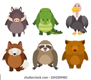 Wild animals on white background illustration