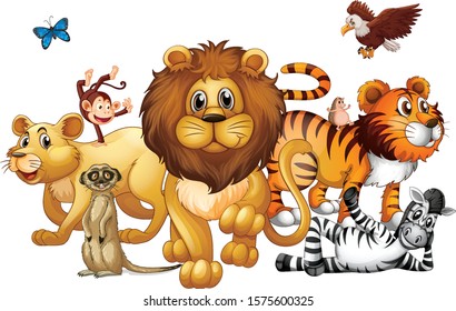 Wild animals on white background illustration