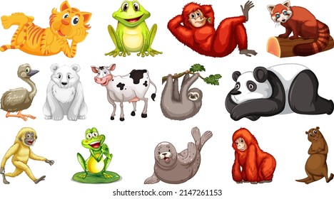 Wild animals on white background illustration