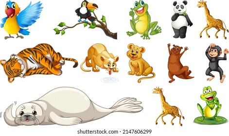 Wild animals on white background illustration