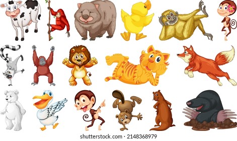 Wild animals on white background illustration