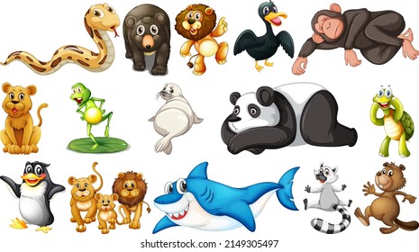 Wild animals on white background illustration