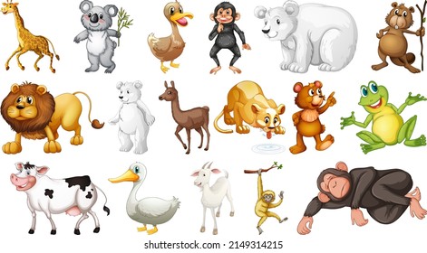 Wild animals on white background illustration
