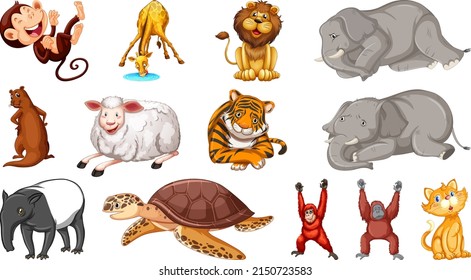 Wild animals on white background illustration