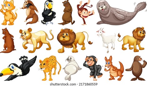 Wild animals on white background illustration