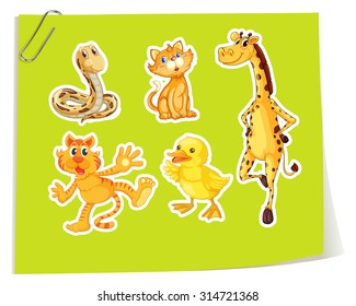 Wild animals on yellow paper illustration