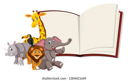Ilustración de la plantilla de libro abierto para animales salvajes