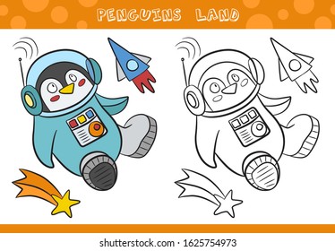 Wild animals outline. Animals coloring book. Penguin vector. Coloring page outline of cartoon. Vector illustration, coloring book for kids. Doodle page. Children background