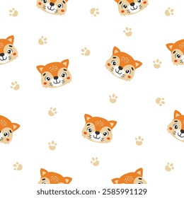 Wild animals pattern, cute wild animals, kids pattern, forest vector, cartoon, seamless pattern