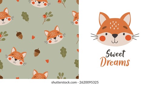 Padrão de animais selvagens, animais selvagens bonitos, padrão de crianças, padrão de raposa sem emenda de desenhos animados florestais