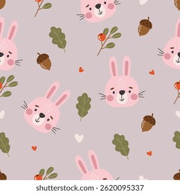 Padrão de animais selvagens, animais selvagens bonitos, padrão de crianças, desenho animado florestal padrão sem costura, rosa