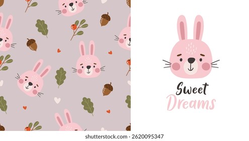 Padrão de animais selvagens, animais selvagens bonitos, padrão de crianças, padrão de coelho sem emenda de desenhos animados florestais