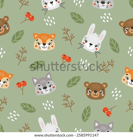 Wild animals pattern, cute wild animals, kids pattern, forest vector, cartoon, seamless pattern