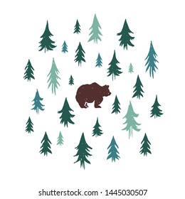 Wild animals in a pine forest design. Vector illustration