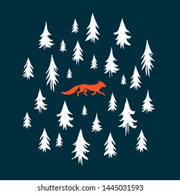 Wild animals in a pine forest design. Vector illustration