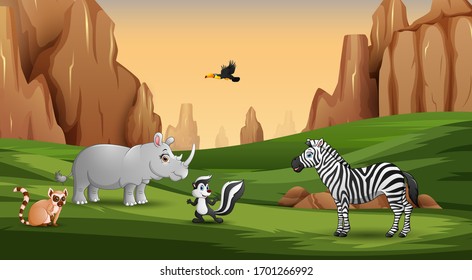 Animales salvajes jugando y disfrutando en el campo