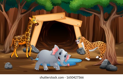 Wild animals playing in nature ,illustration