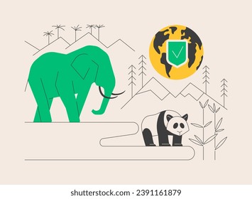 Wild animals protection abstract concept vector illustration. Wildlife preservation, biodiversity protection, save wild animals, population control, prevent species extinction abstract metaphor.