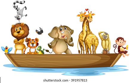 Wild animals riding on the boat illustration