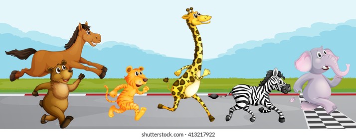 Wild animals running in race illustration