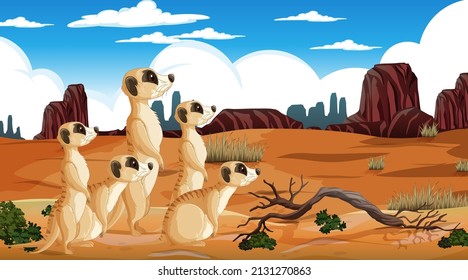 Wild Animals In Savanna Forest Landscape Illustration