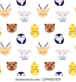 Wild animals seamless pattern for children fabric print. Colorful bright doodle illustration.
