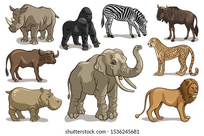 Wild animals set. African herbivores and predators. Vector illustration