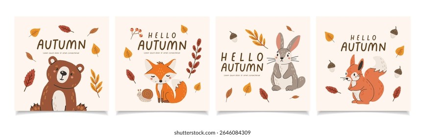Wild animals set isolated, cute forest animals, kids vector, design for posters, stickers, banners