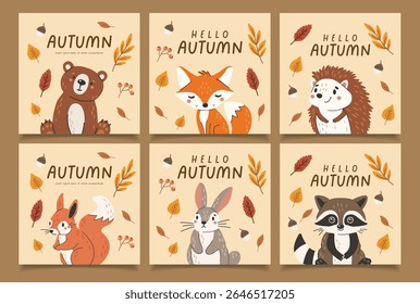 Wild animals set isolated, cute forest animals, kids vector, design for posters, stickers, banners