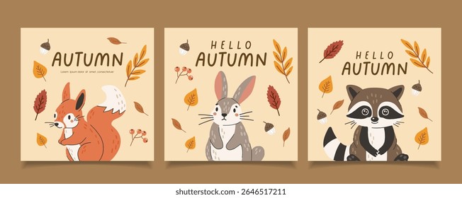 Wild animals set isolated, cute forest animals, kids vector, design for posters, stickers, banners