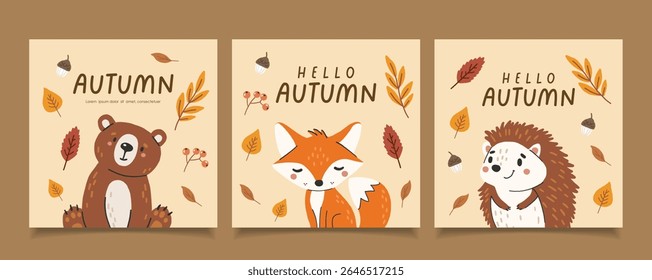 Wild animals set isolated, cute forest animals, kids vector, design for posters, stickers, banners