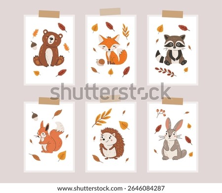 Wild animals set isolated, cute forest animals, kids vector, design for posters, stickers, banners