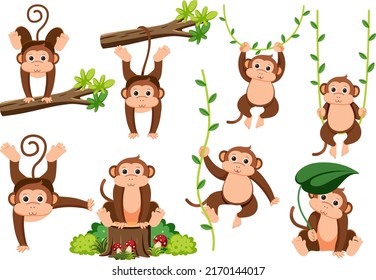 Wild animals set with nature elements illustration