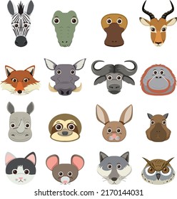 Wild animals set with nature elements illustration