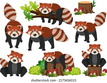 Wild animals set with nature elements illustration