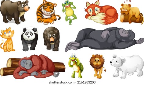 Wild animals set on white background illustration