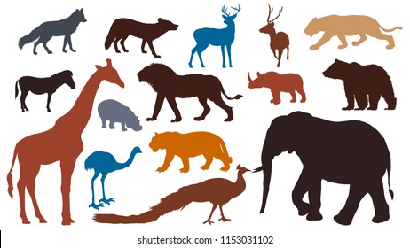 Wild animals set silhouette