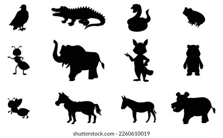 wild animals set silhouette vector forest animals silhouette set isolated on a white background