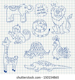 Wild animals set in vector on squared paper