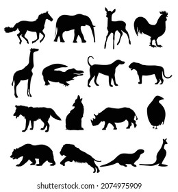 Wild Animals silhouette Black color vector set