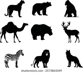 Wild animals silhouette bundle, set of wild animals silhouette vector.