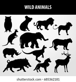 wild animals silhouette icon set. vector sign symbol on white background