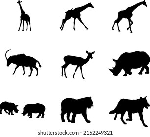 Wild Animals Silhouette Illustrations Vector Set Stock Vector (Royalty ...