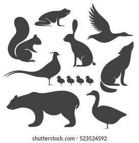 Wild animals silhouette. Isolated animals on white background