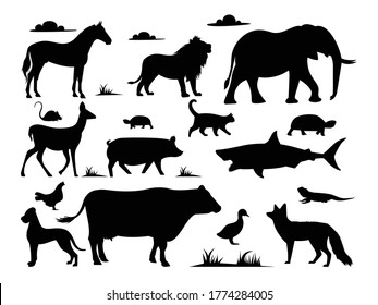 wild animals silhoutte vector bunlde.
forest animals silhoutte set 