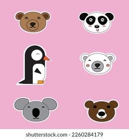 Wild animals stickers with cute faces